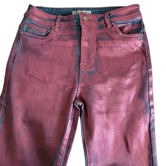 Women's High Rise Metallic Skinny Ankle Jeans Purple - Picture 10 of 12